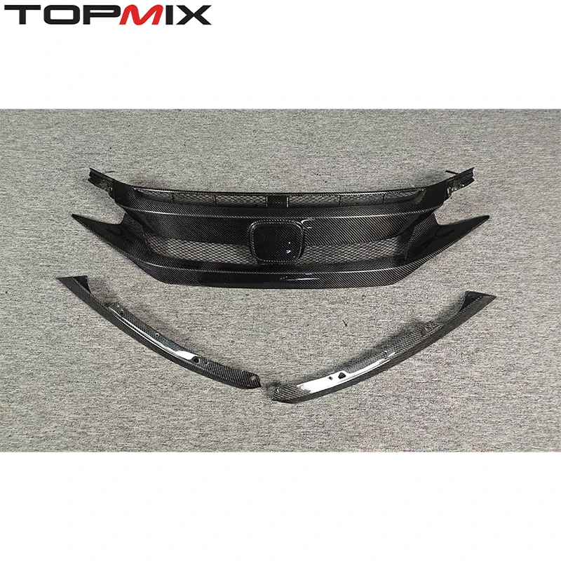 For Honda 2015-2021 Civic FC1 FK7 FK8 Ghost Mask Carbon Fiber Grille