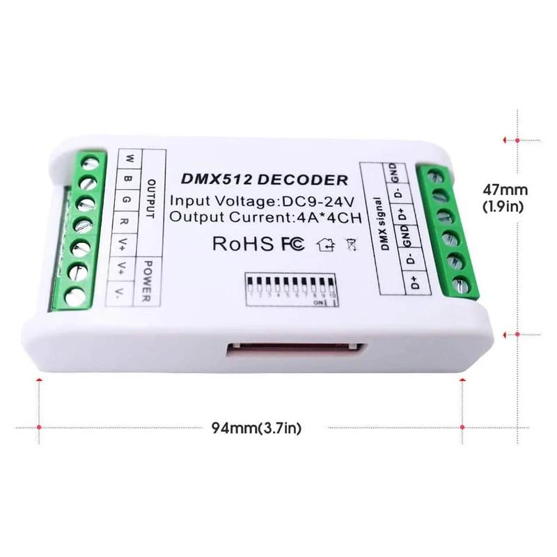 Mini 4 Channel DMX RGBW Decoder 16A RGB RGBW Strip Controller DMX 512 Dimmer Driver For LED Strip Lights DC9-24V