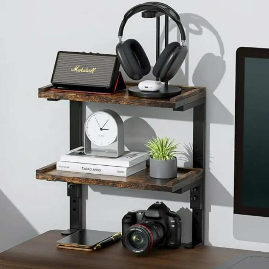 

2-Tier Desk Shelf, Expandable Under Desk Storage, Clamp on Desk Shelf, Desktop Accessories for Offices, Study Rooms, and Game R