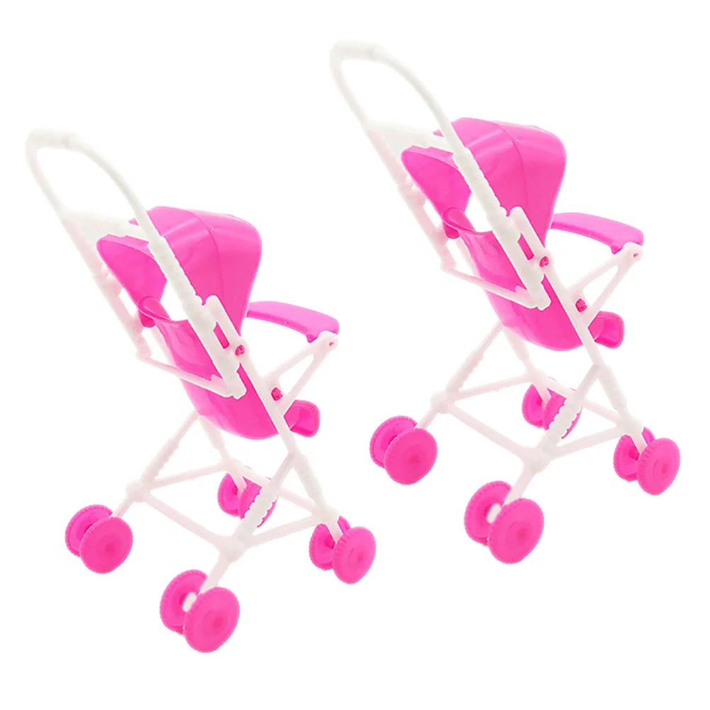 

2 Pcs Kids Stroller Toy Simulation Toys for Play Game Pretend Girl Rosy Plastic Furniture Baby