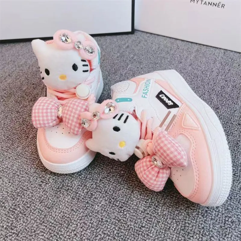 Sanrio Hello Kitty Cartoon Creative Fun Kawaii Versatile High-top Sneakers Sports Non-slip Soft-soled Casual Shoes for Girls