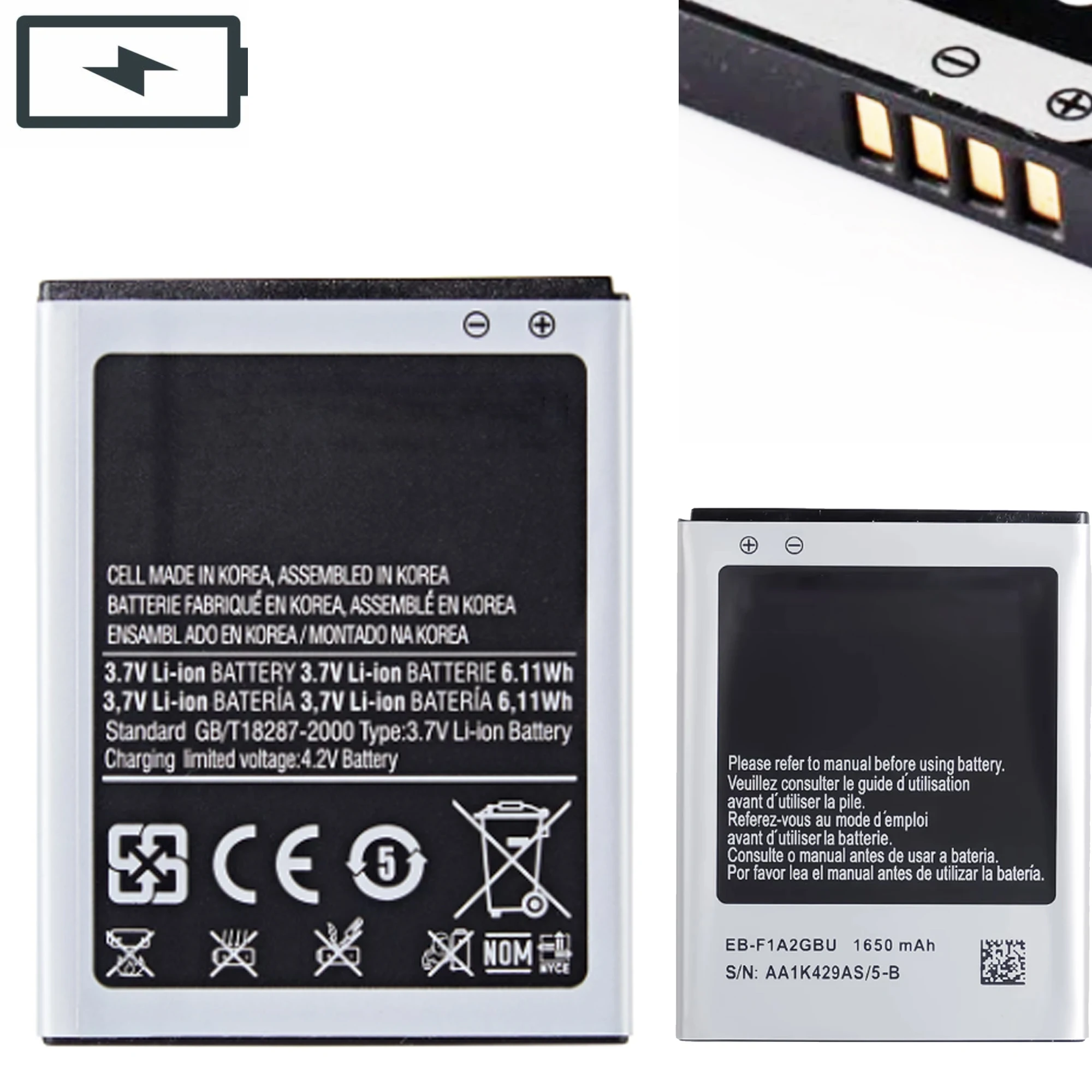 EB-F1A2GBU Battery For Samsung Galaxy S2 i9100 GB/T18287-2000 i9105 i9100G i9188 i9050 B9062  Capacity Batteries Bateria