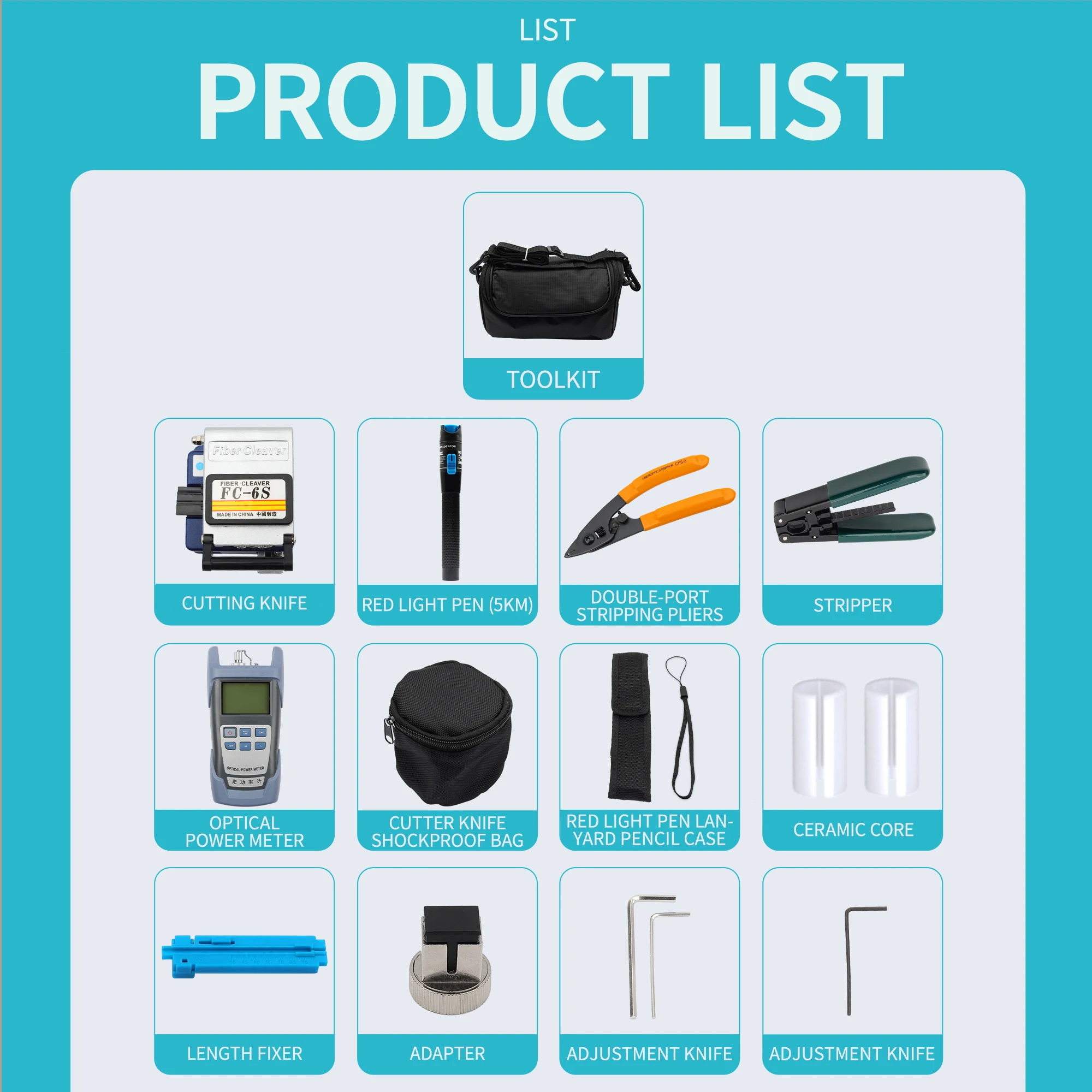 Fiber Optic Cable Tester Tool Kit with FC-6S Fiber Cleaver Optical Power Meter Visual Fault Locator Fiber Cold Connect Tool Set