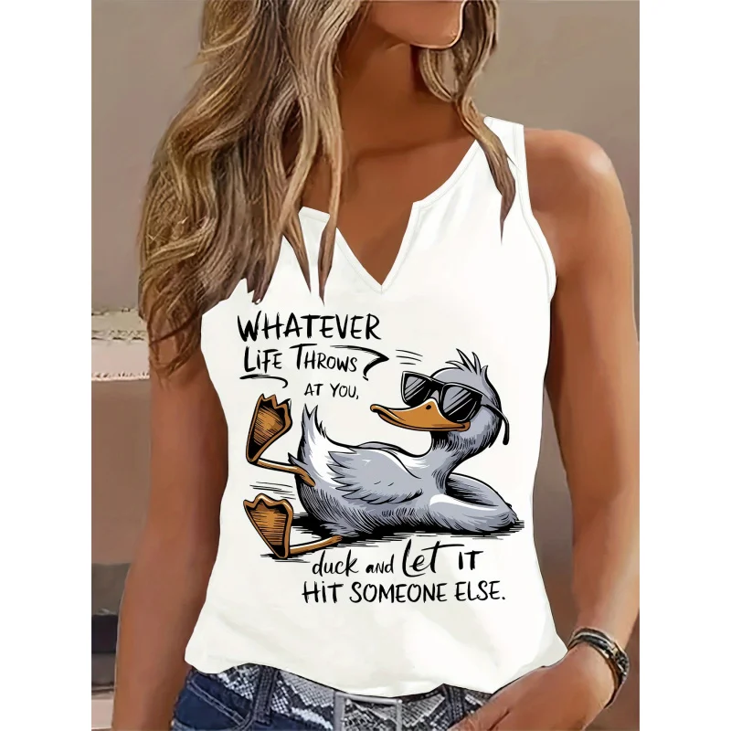 

Women's Funny Duck Graphic Print Top - Whatever Life Throws Sleeveless Summer Top