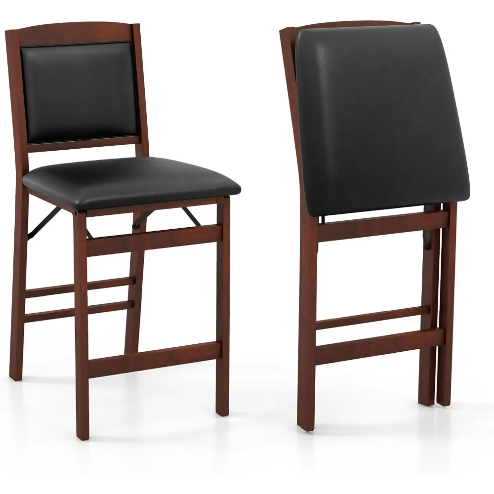 Набор из 2-х стульев по высоте, складной кухонный островной табурет диаметром 24,5 дюйма с резиновыми деревянными ножками, подставкой для ног, мягким сиденьем и спинкой.