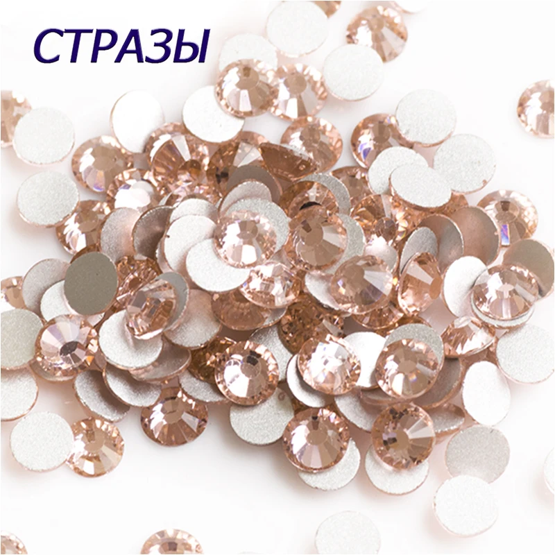 

YanRuo All Sizes Light Peach Strass Non Hotfix Glue on Flatback Nail Accessories Crystal Nail Art Rhinestones Nail Charms