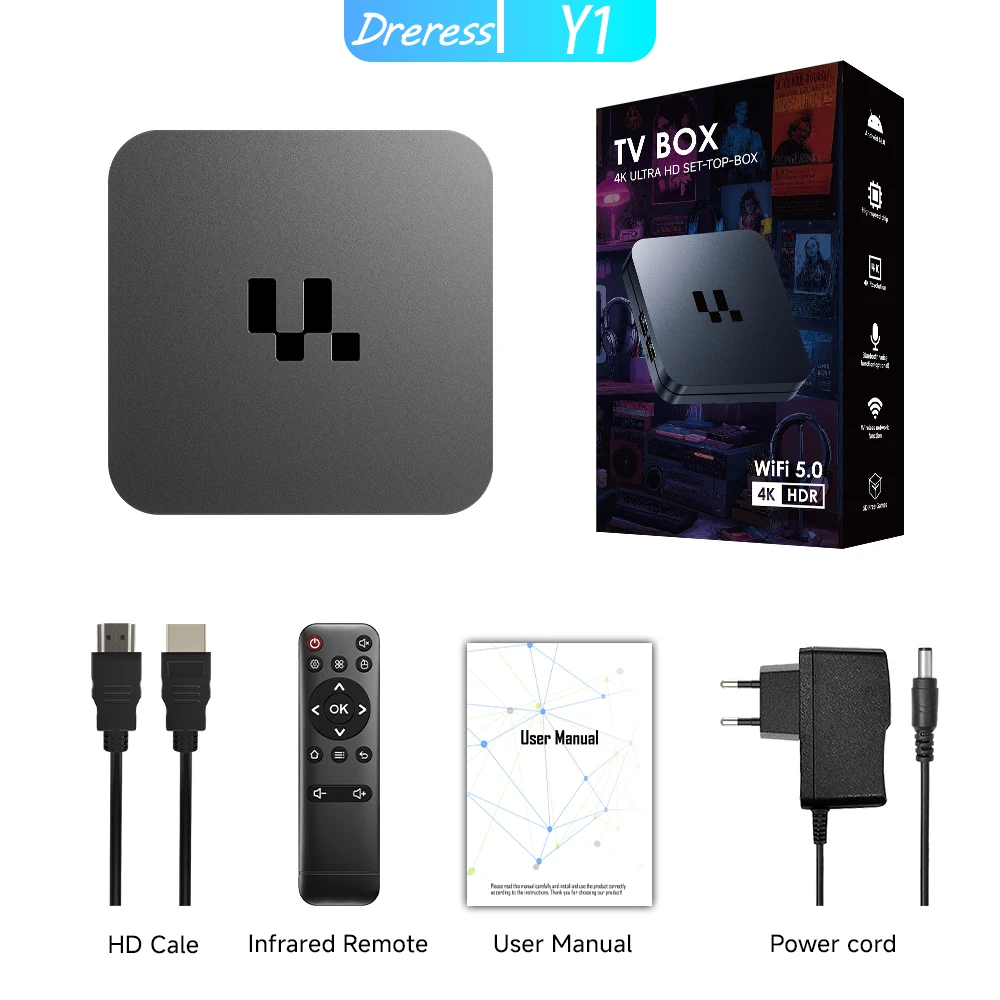 LINGLAN Y1 S905 Chip Android TV Box Dual Band WiFi BT 4K Global IPTV Mini Portable Smart Digital Media Set Top TV Player Device