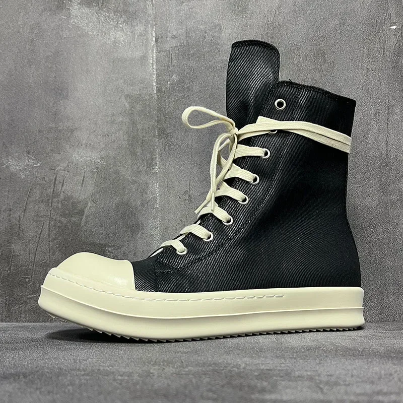 

Men High-TOP Shoes Casual Women Canvas Lace Up Sneakers Luxury Designer Zipper Hip Hop Autumn Flats Black Male Boots