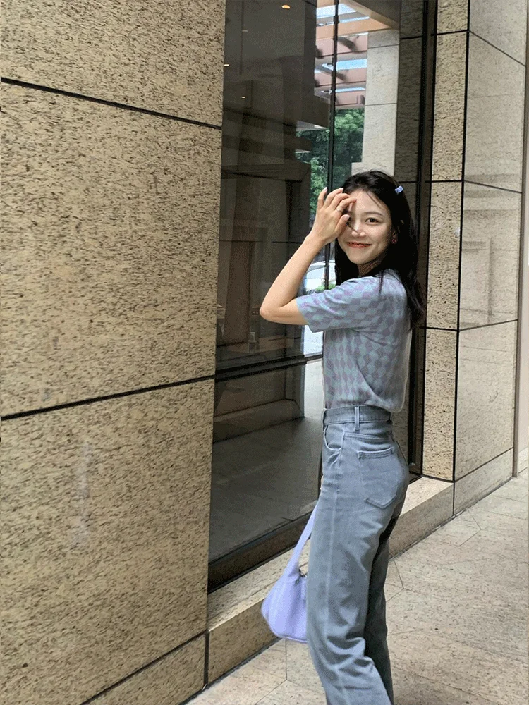 T-shirt ort Sve lavorata a maglia viola allegato Design estivo da donna Sensuale oulder Dimagrante Ele Top sottile coreano Sle