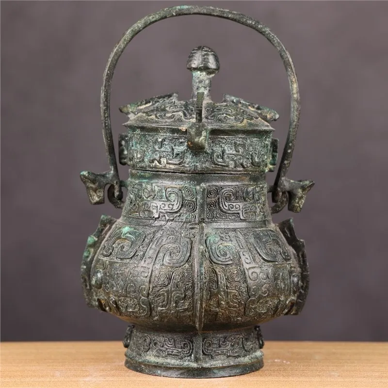 Western Zhou Dynasty Beast Face Pattern Goblet Ornament Gilded Film Prop Ancient Bronze Ritual Wine Vessel