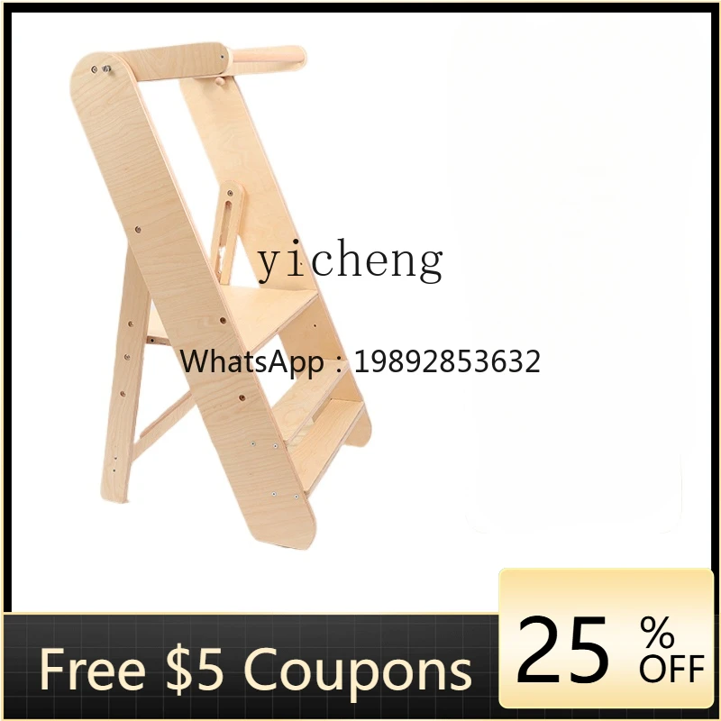 

ZZ Child Wash Step Footstool Baby Foot Stool Learning Tower Stand Stool with Armrest Non-Slip Solid Wood