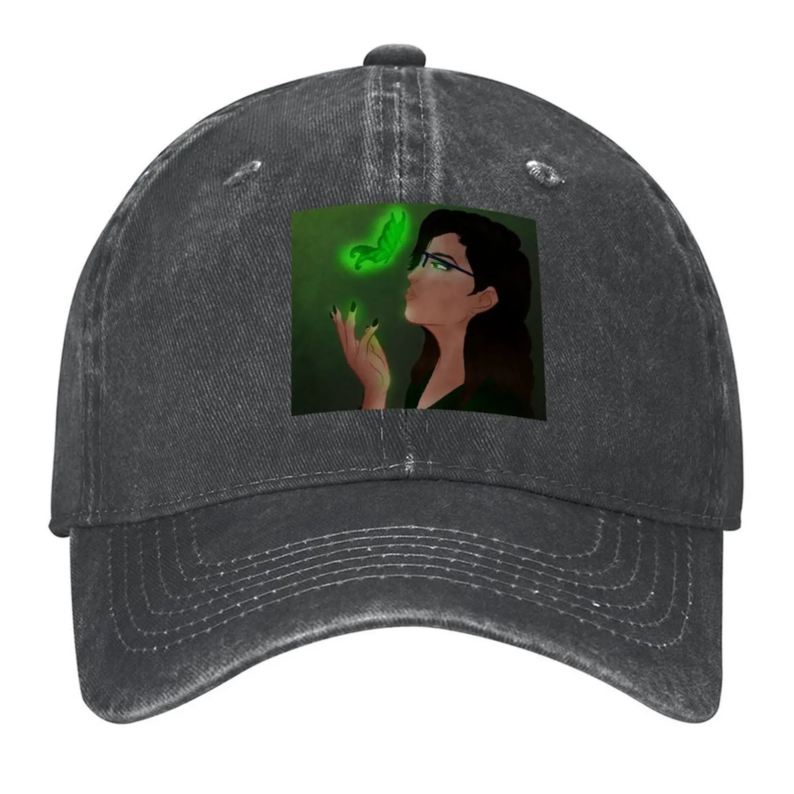 

Illusion of glowing green butterfly emerges from hand Baseball Cap funny hat Luxury Man Hat New In Hat Mens Tennis Women's