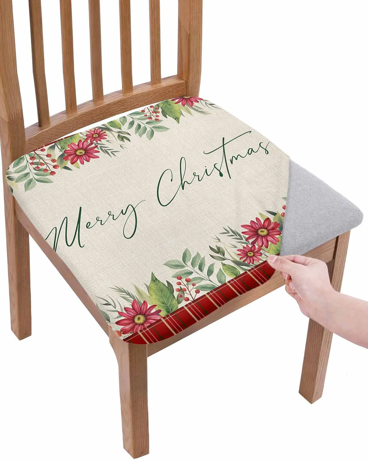 

Christmas Berry Plaid Flower Elasticity Chair Cover Office Computer Seat Protector Case Home Kitchen Chair Slipcovers