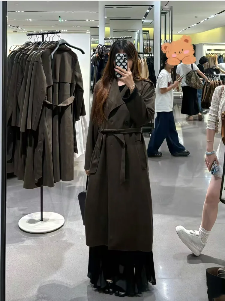 

Длинная ветровка в британском стиле с высокой посадкой из искусственного нубу с эффектом Advanced Sensation, осеннее новое поступление, женское платье