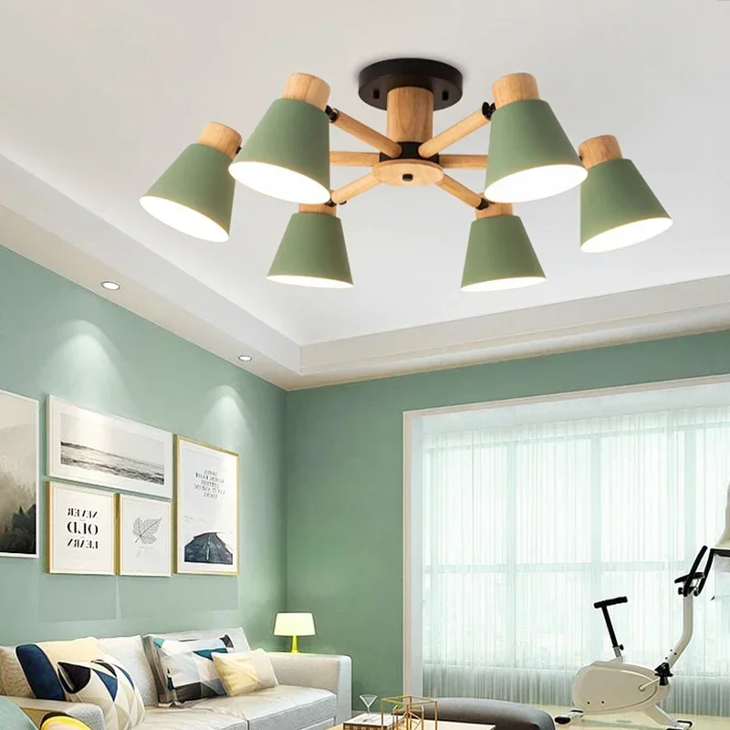 New Modern Macaron Living Room Pendant Light Simple Bedroom Wooden Style Lighting Package Study Pendant Lights