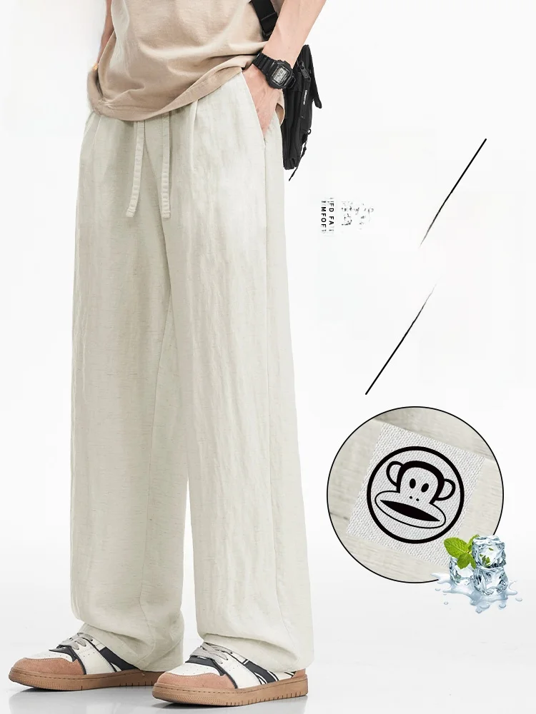 

Льняные шелковые повседневные брюки PaulFrank, мужские весенние свободные дышащие брюки с прямыми штанинами, удобные легкие брюки