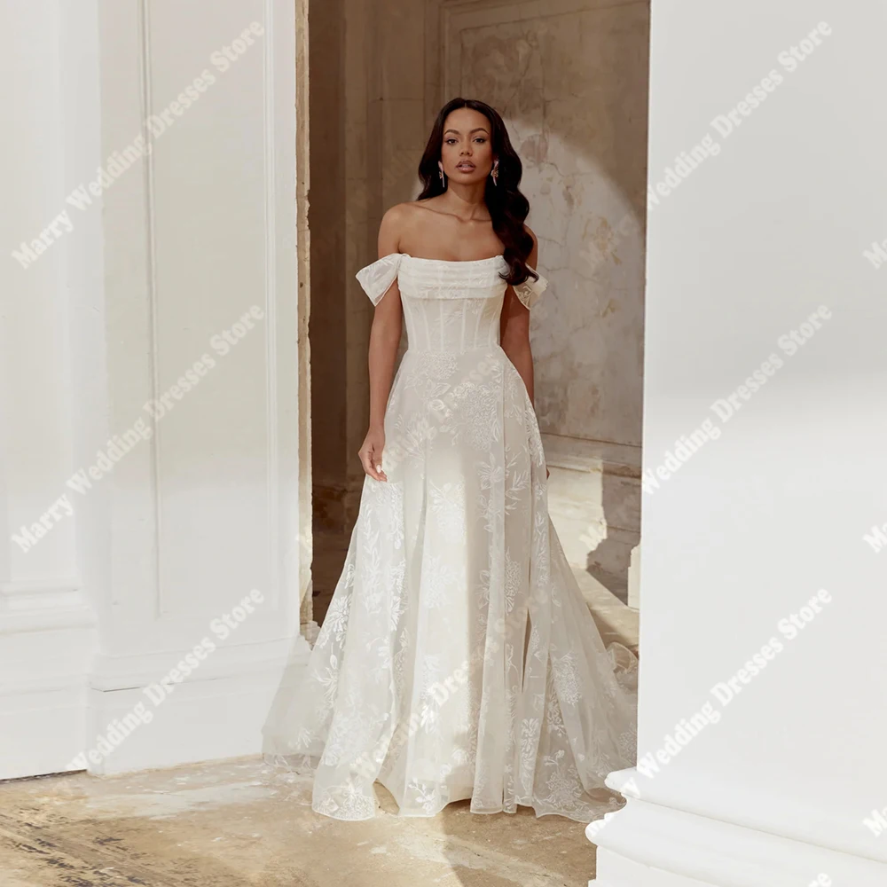 

Fascinating Women Wedding Dresses Off The Shoulder Backless A-Line Bride Gown Sleeveless Princess Ball Robe De Mariée Customized