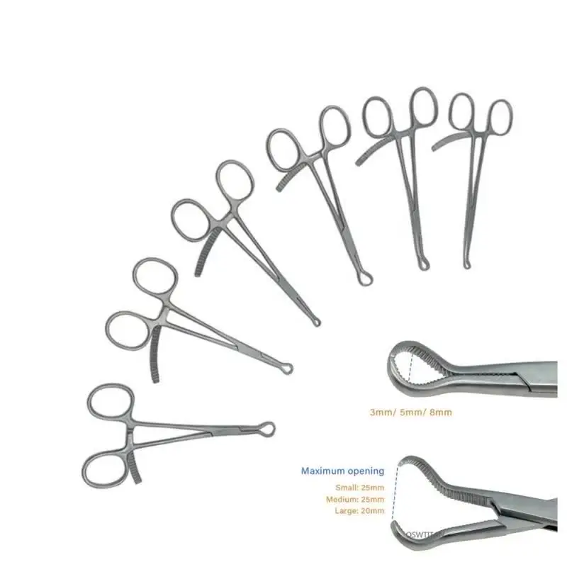 Pinzas de reducción rectas y curvas de 3mm/8mm, mini pinzas dentadas para sujeción ósea, pinzas veterinarias para mascotas, instrumentos ortopédicos
