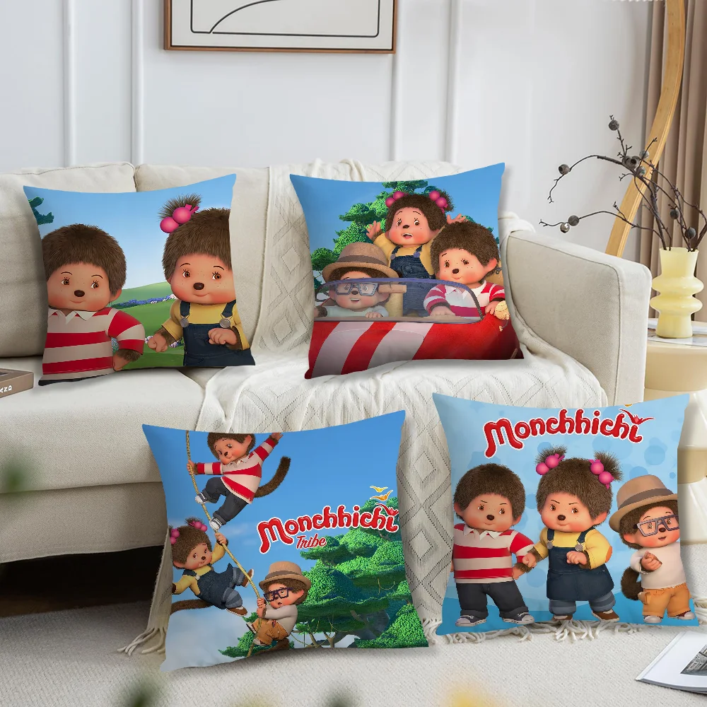 Cartoon cushion cover Sofa Living Room Bedroom Headboard Backrest Cushion Square Cushion Nap Time M-Monchhichis Cute Pillow Case