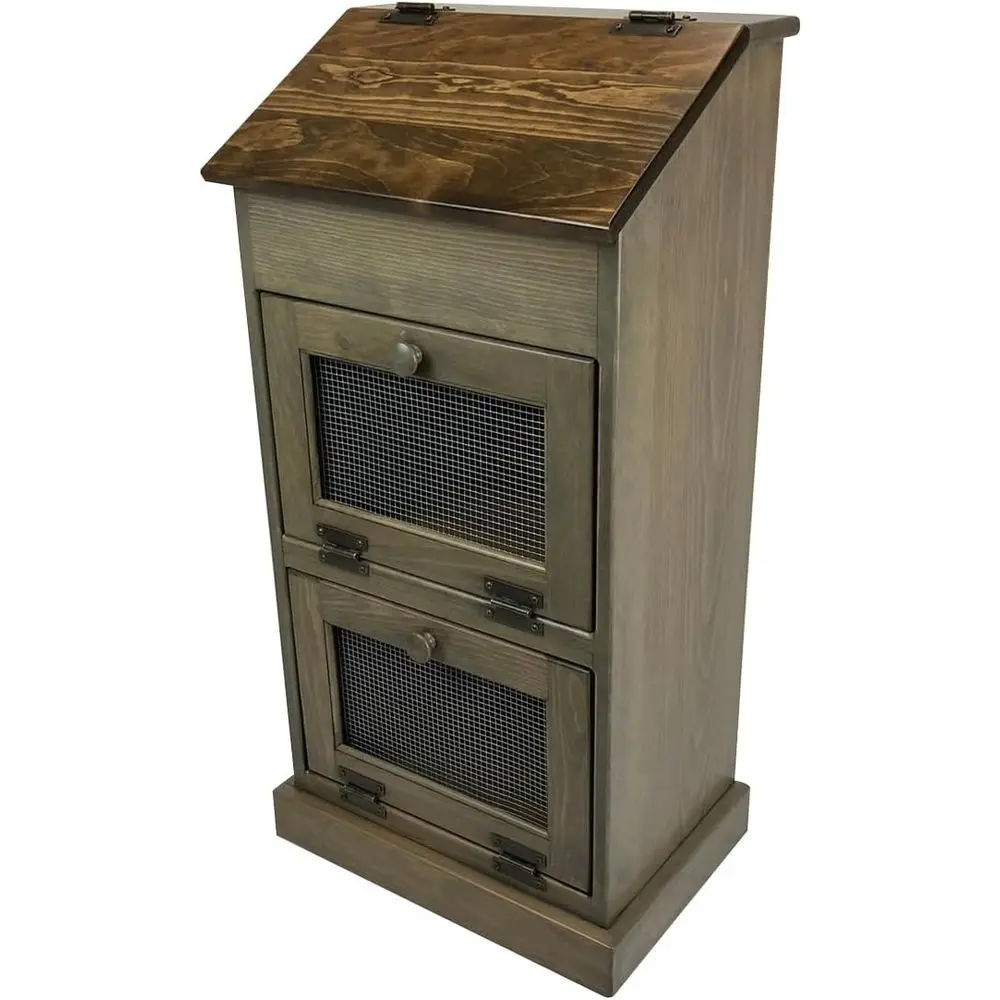 

Wooden Storage Solutions: Potato Bin, Bread Box, Decorative Onion Holder, Vegetable Keeper, and Kitchen Pantry Organizer in Pewt