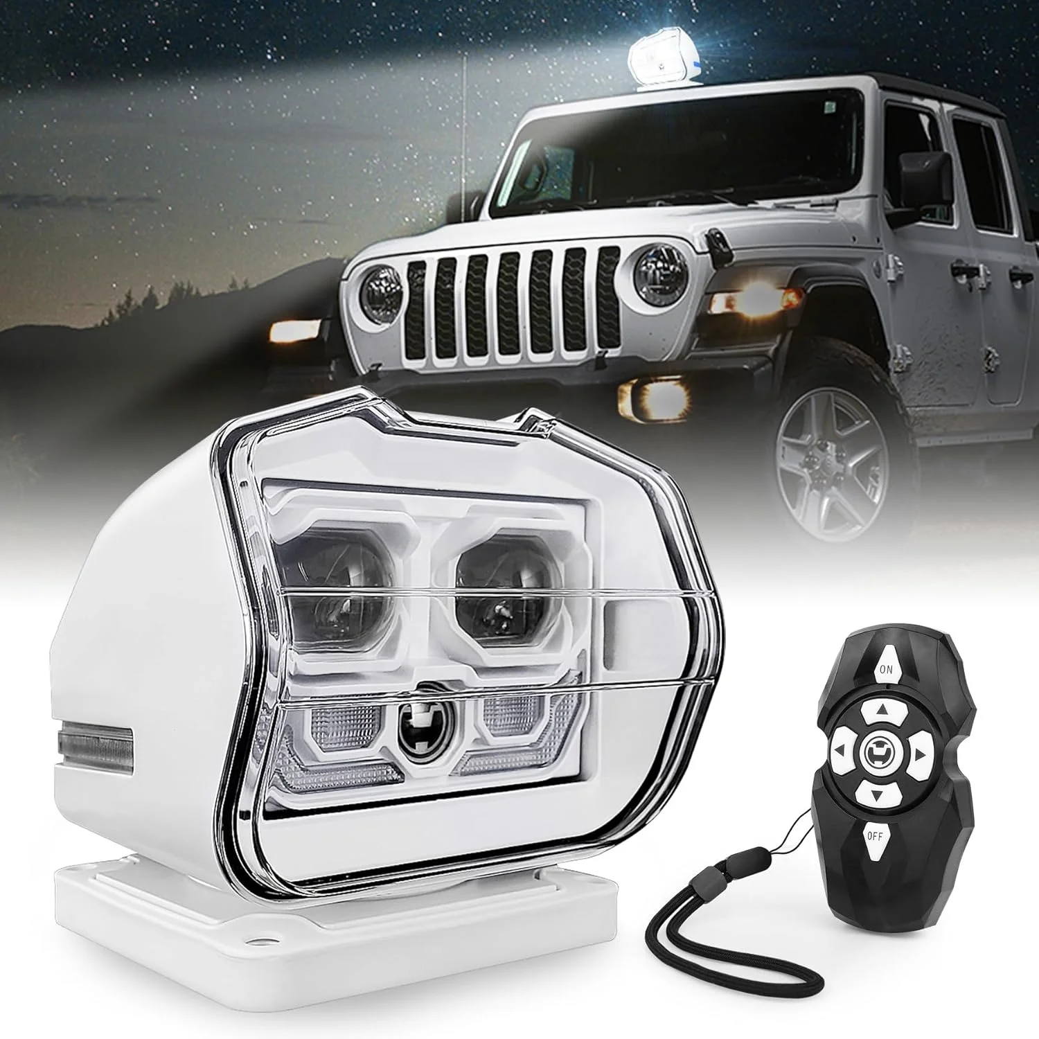 White LED Search Light Wireless Remote Control 360°Rotating Automatic for Boat Marine Truck Off Road SUV