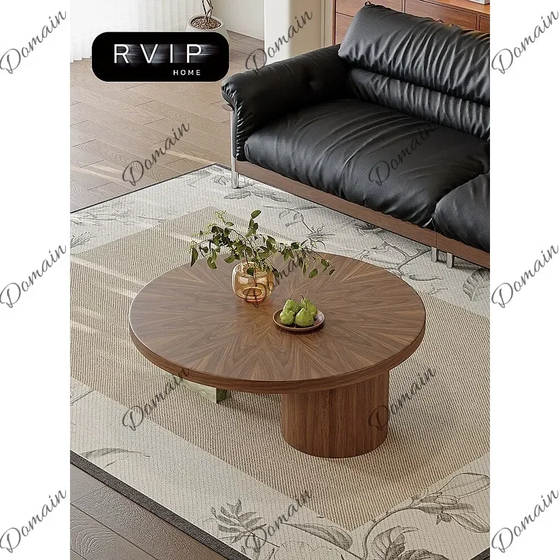 N80 Vintage Mid-Century Round Coffee Table Marble Top Walnut Wood Inlay Designer Living Room Small Space Furniture