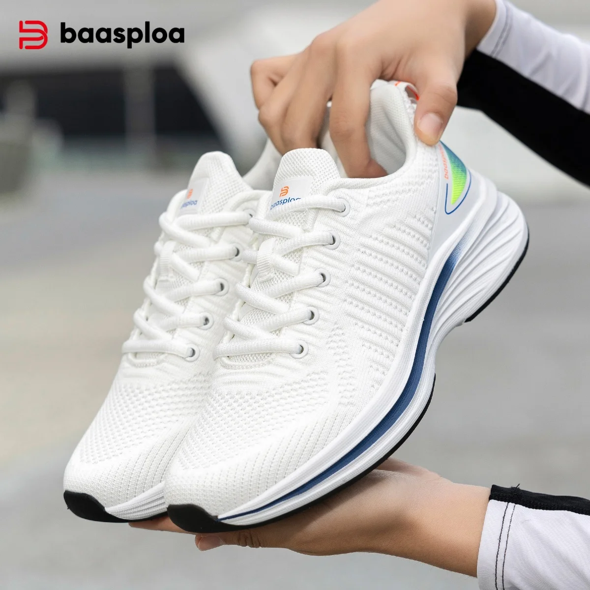 Baasploa Women Running Shoes Comfort Lightweight Sport Shoes New Mesh Breathable White Casual Sneakers Lace-Up Non-Slip
