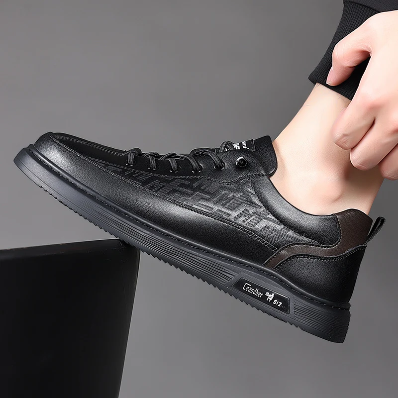 Men's Shoes, Summer Casual Leather Shoes, Business Genuine Leather, Thick-soled Sports White Sneakers, Versatile Sneakers