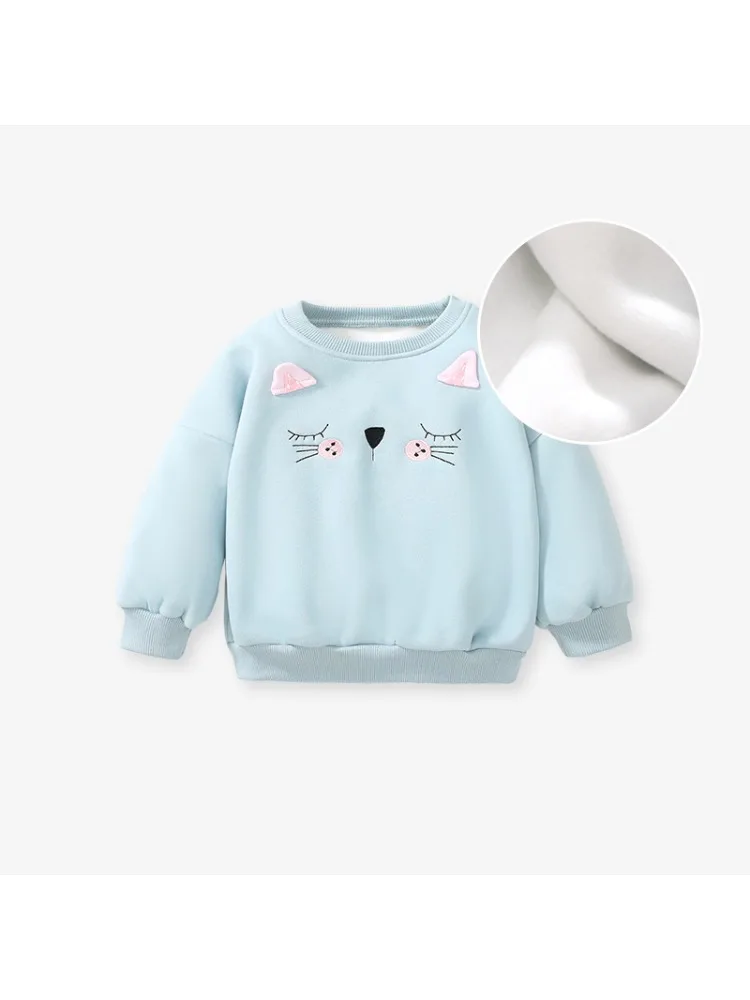 Winter Fleece-Lined Sweater 2-10 Years Old Girl Long-Sleeved Blouse Cute Warm European and American Children's Hoodies  Clothes