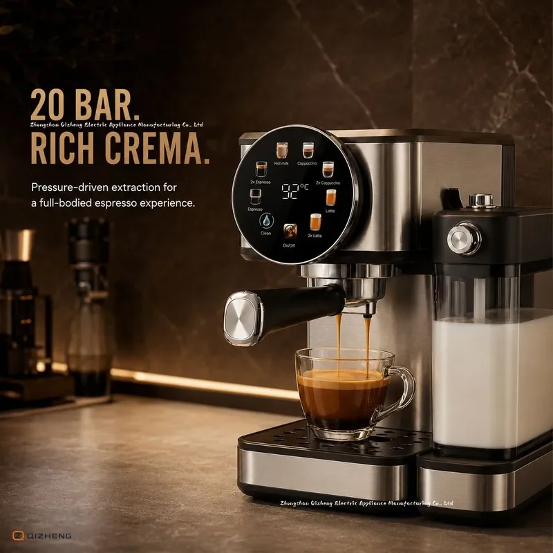 Italian Multi Function Coffee Machine with Milk Box Color Screen Intelligent Touch Double Boiler High Pressure