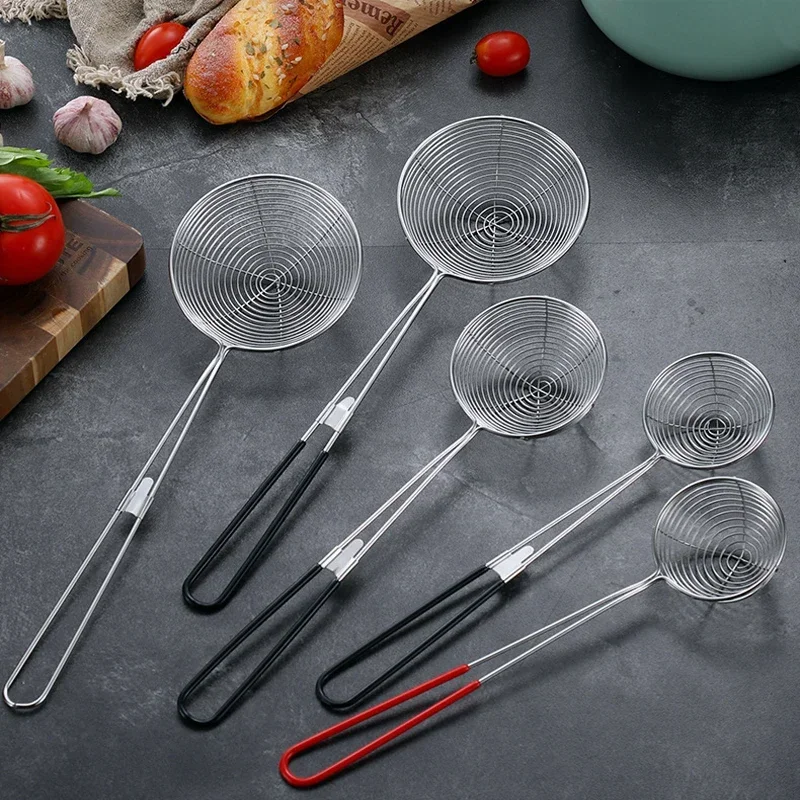 Stainless Steel Wire Drain Scoop Multifunction Mesh Oil Strainer Flour Sifter Sieve Colander Hot Pot Drain Scoop For Kitchen