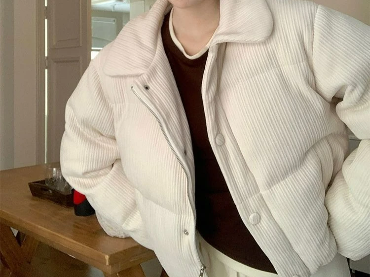 Thickened Warm Cotton Jacket for Women 2025 New Winter Short Loose Corduroy Cotton Coat