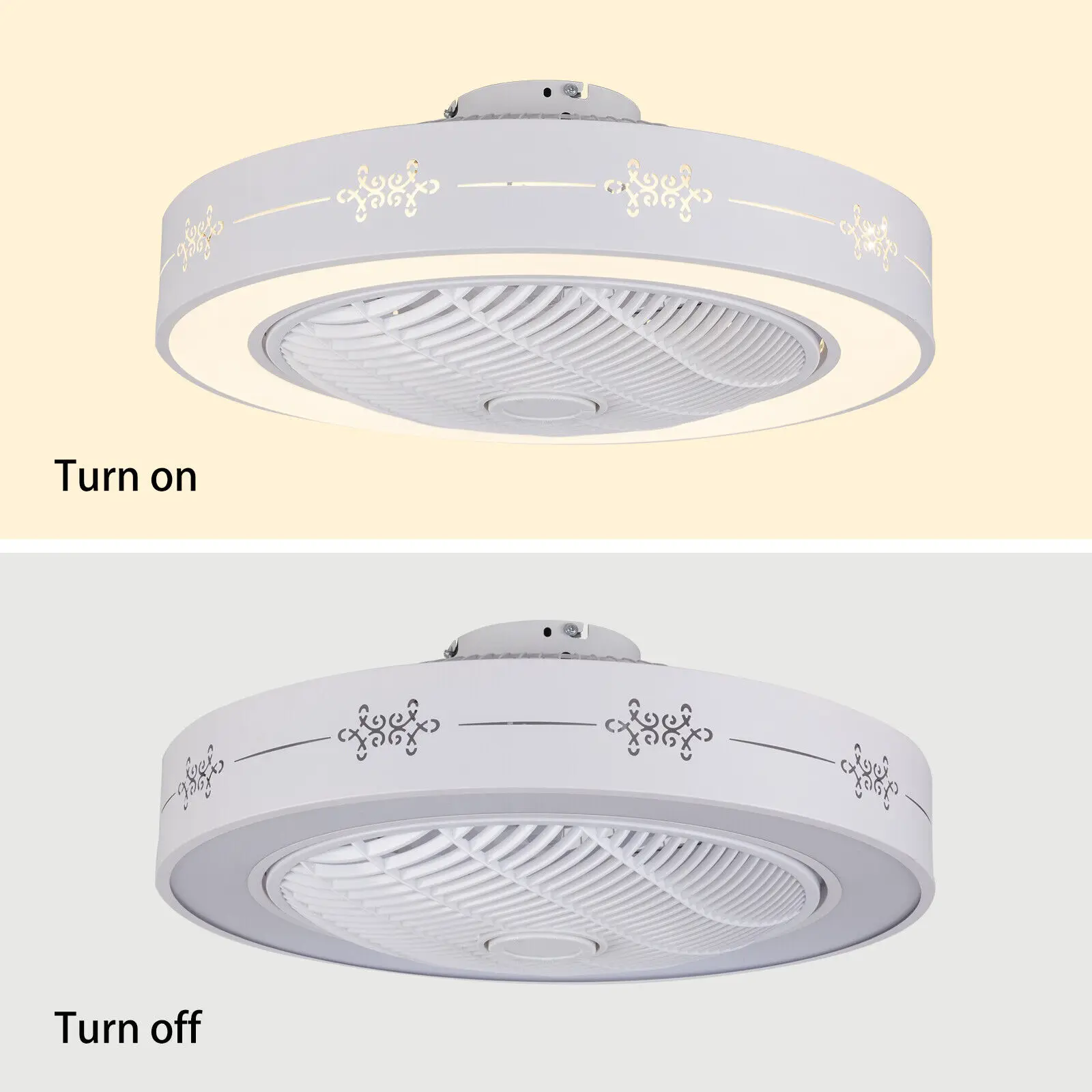 3-Color Dimmable Modern Ceiling Fan with Light LED Invisible Sealing Fan Lamp Remote Flush Mount Home Decor with Remote