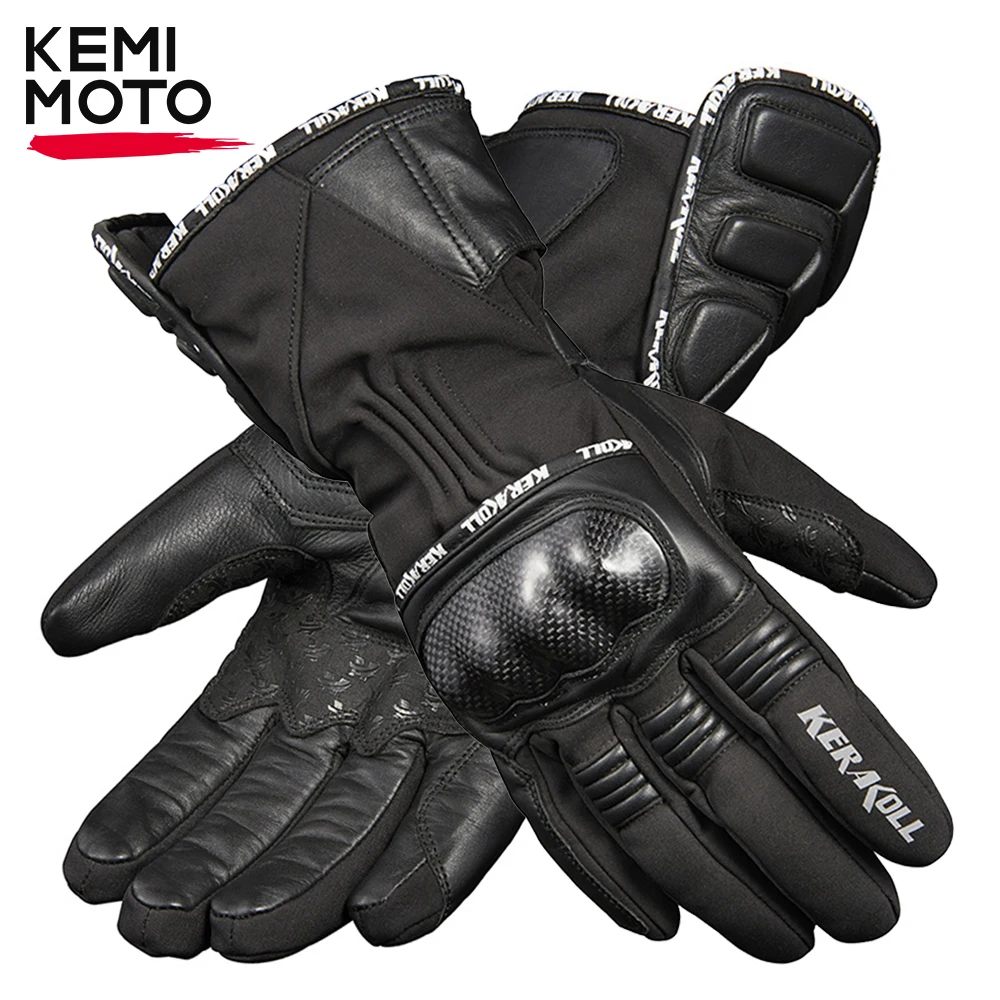 

KEMIMOTO Winter Motorcycle Gloves Leather Moto Racing Adventure Motorbike Gloves Carbon Protective Waterproof Breathable