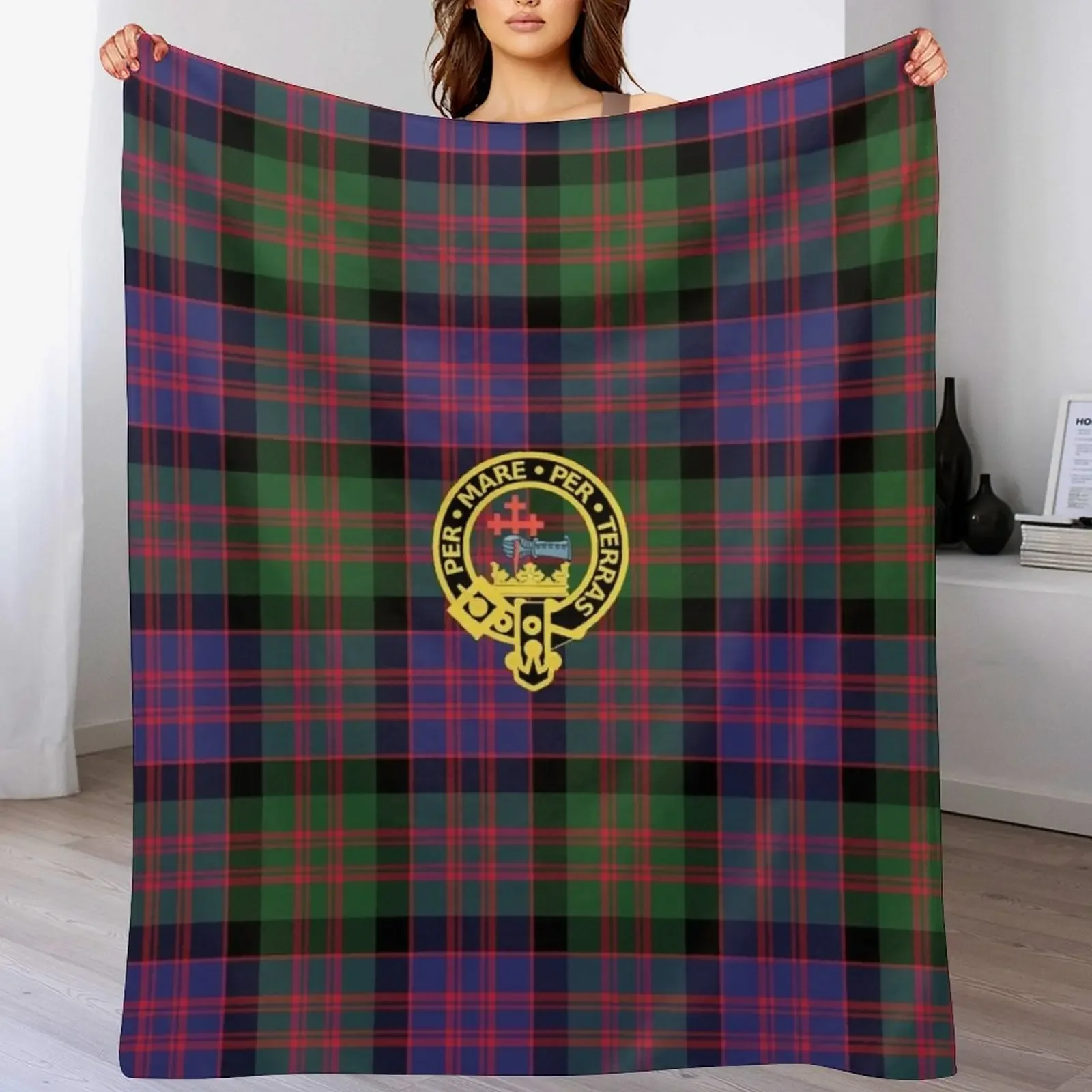 The McDonald and MacDonald Clan tartan with badge by Faelee Throw Blanket blankets and throws For Sofa Thin wednesday Blankets