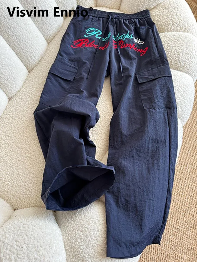 

Visvim Ennio винтажные синие уличные цветные блузки с вышитыми буквами, тонкие спортивные штаны для уличных танцев, модные повседневные брюки