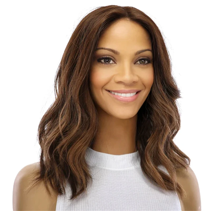 14 Inch Ombre Brown Highlights Synthetic Lace Front Wig Free Part Wigs Short Wave Bob Wig Heat Resistant Fiber Wig Party Wigs