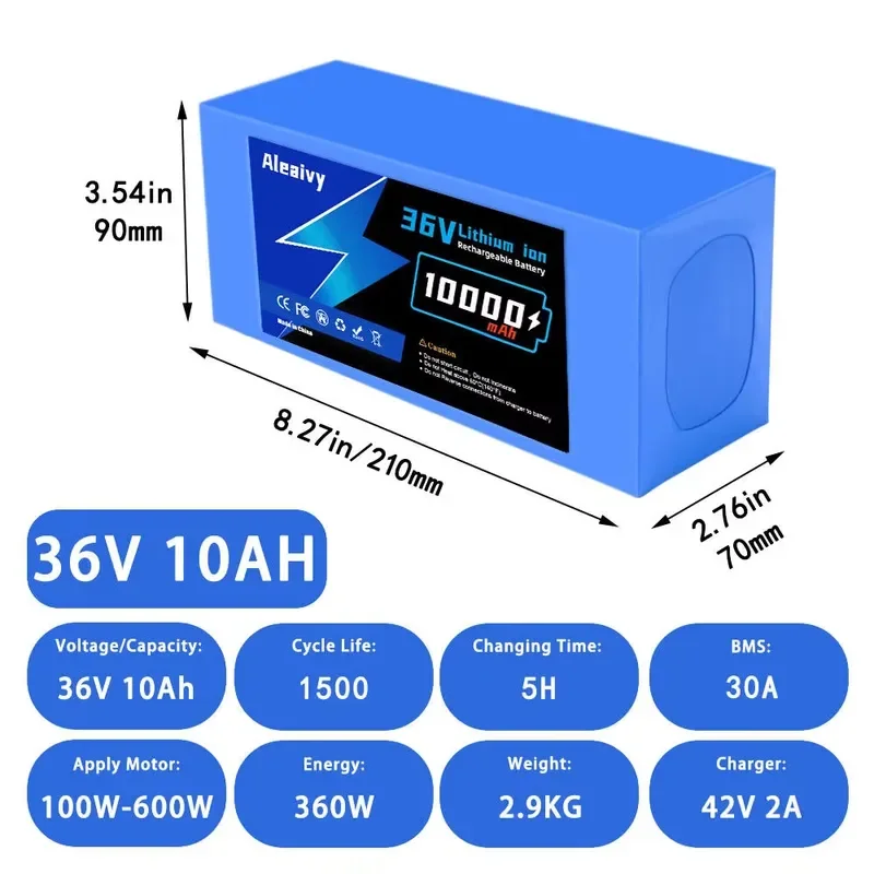  36V 10S4P 10S6P Lithium Battery Pack 10Ah 12Ah 16Ah 20Ah 2000W High Capacity 18650 Li-ion Battery with BMS XT60 Plug