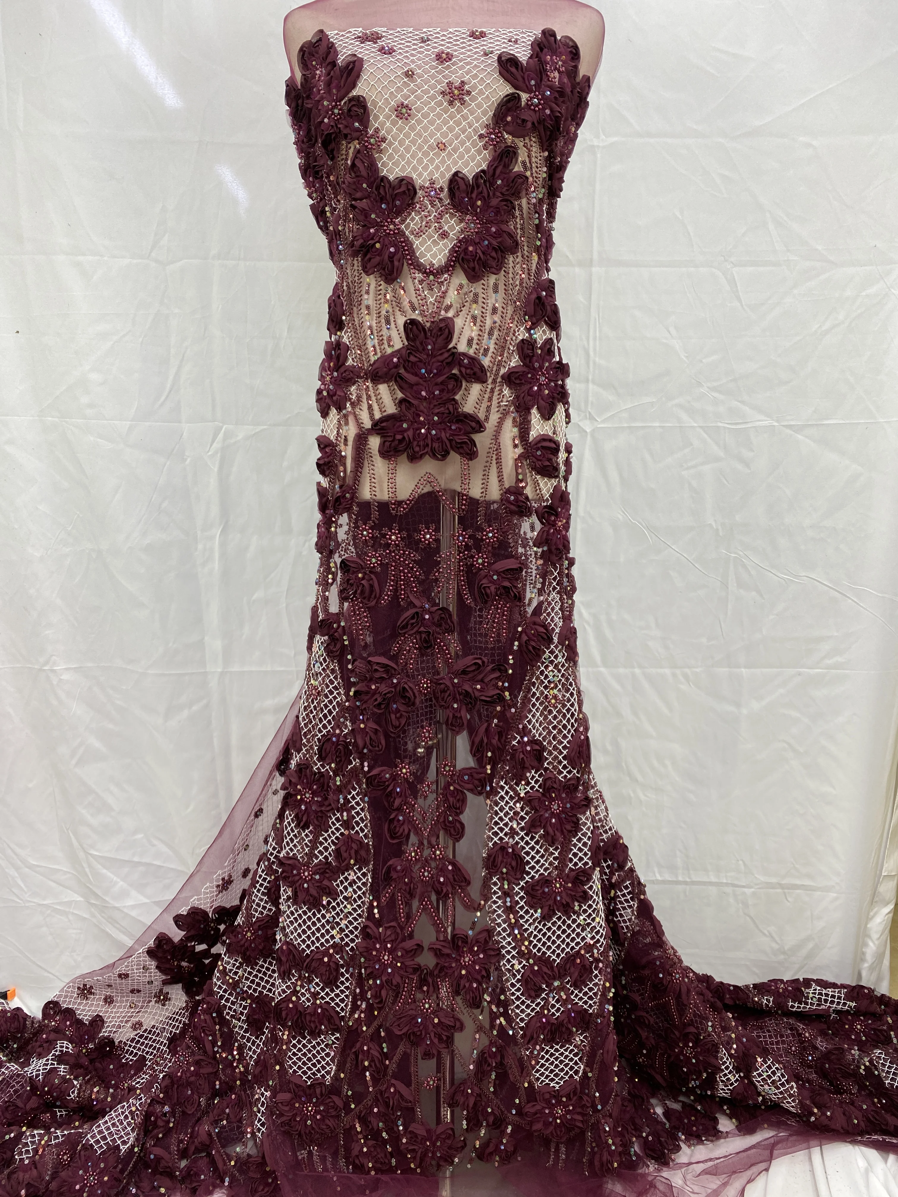 African 3D Sequins 2025 Latest Hot On Sale African French Party Lace Fabric Tulle Nigerian Beaded Fabric For Brida Wedding Dress