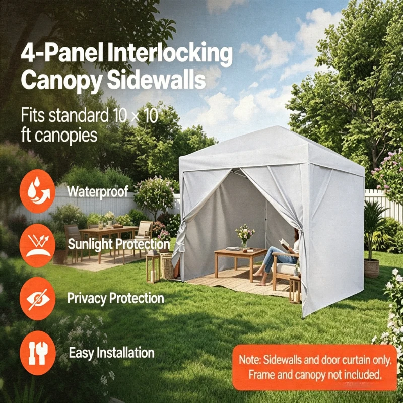 Canopy Sidewalls, Fit for 10 x 10 ft Pop Up Canopy Tent, Tent Side Walls with Waterproof and Sunlight Protection Layer for Outdoor Event Tents, Vendor Booths, Camping (4 Sidewalls Only, White)