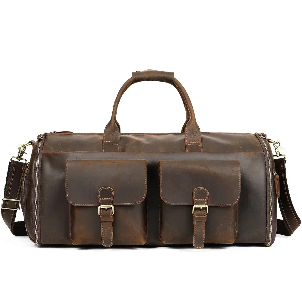 Retro Crazy Horse Leather Travel Bag, High Quality Travel Bag, Portable Short Distance Business Trip Multi functional Suit Store