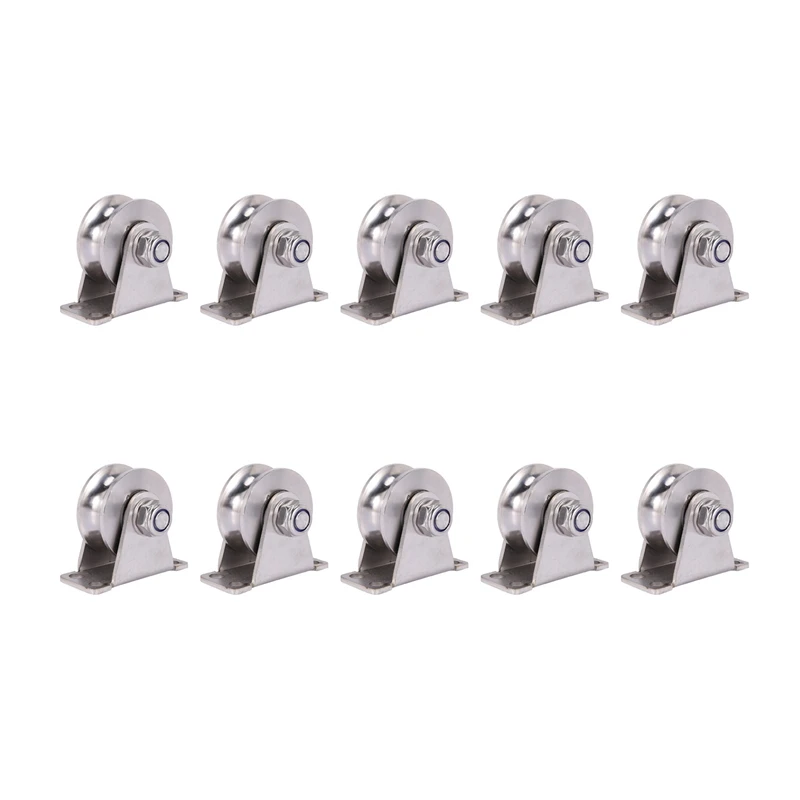 

10Pack U-Type Stainless Steel Pulley Block Mute Bearings Groove Sliding Roller Track Wheel