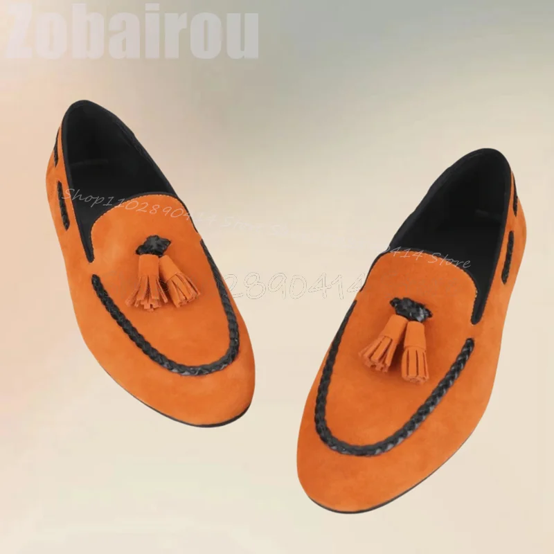 

Brown Knitted Design Tassels Decor Penny Loafers Fashion Slip On Men Shoes Luxury Handmade Party Banquet Dating Men Casual Shoes