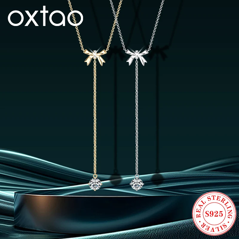 

OXTAO длинная кисточка, оригинальные ожерелья из серебра 925 пробы, женские 6,5 мм и 1,5 мм, муассанит Y, ожерелье-лариат, бабочка, свадебные украшения, подарок
