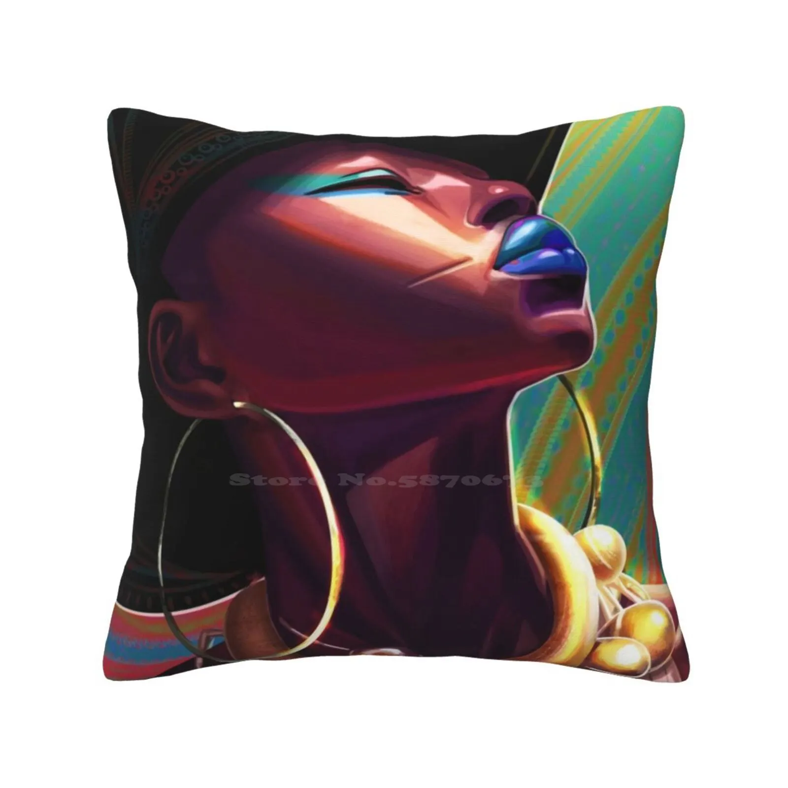 Awen Funny Cute Decor Square Pillowcase African Blackwoman African African Woman Colorful Creol Sexy Hat Black Gold Golden Root