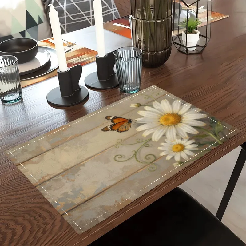 Botanical Forget‑Me‑Not Placemats Table Mat Single Blue Flower Bouquet Print for Dining Table Rustic Farmhouse Home Decor