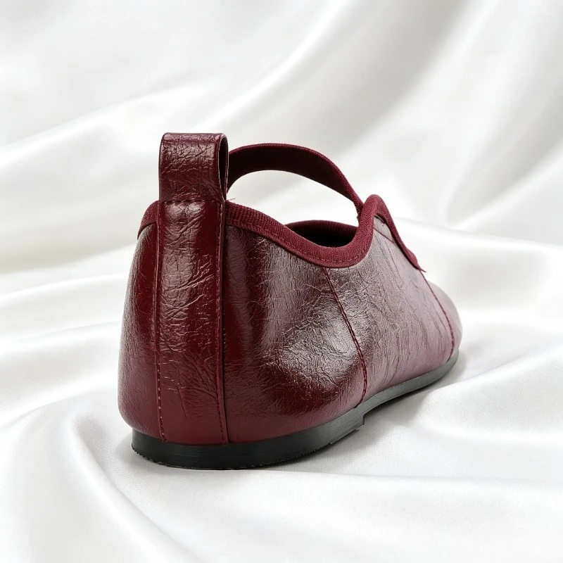 Fotografia 6: Moda couro macio ballet flats feminino dedo do pé redondo conforto casual sapatos planos femininos mules conciso marca mary jane sapatos para mulher