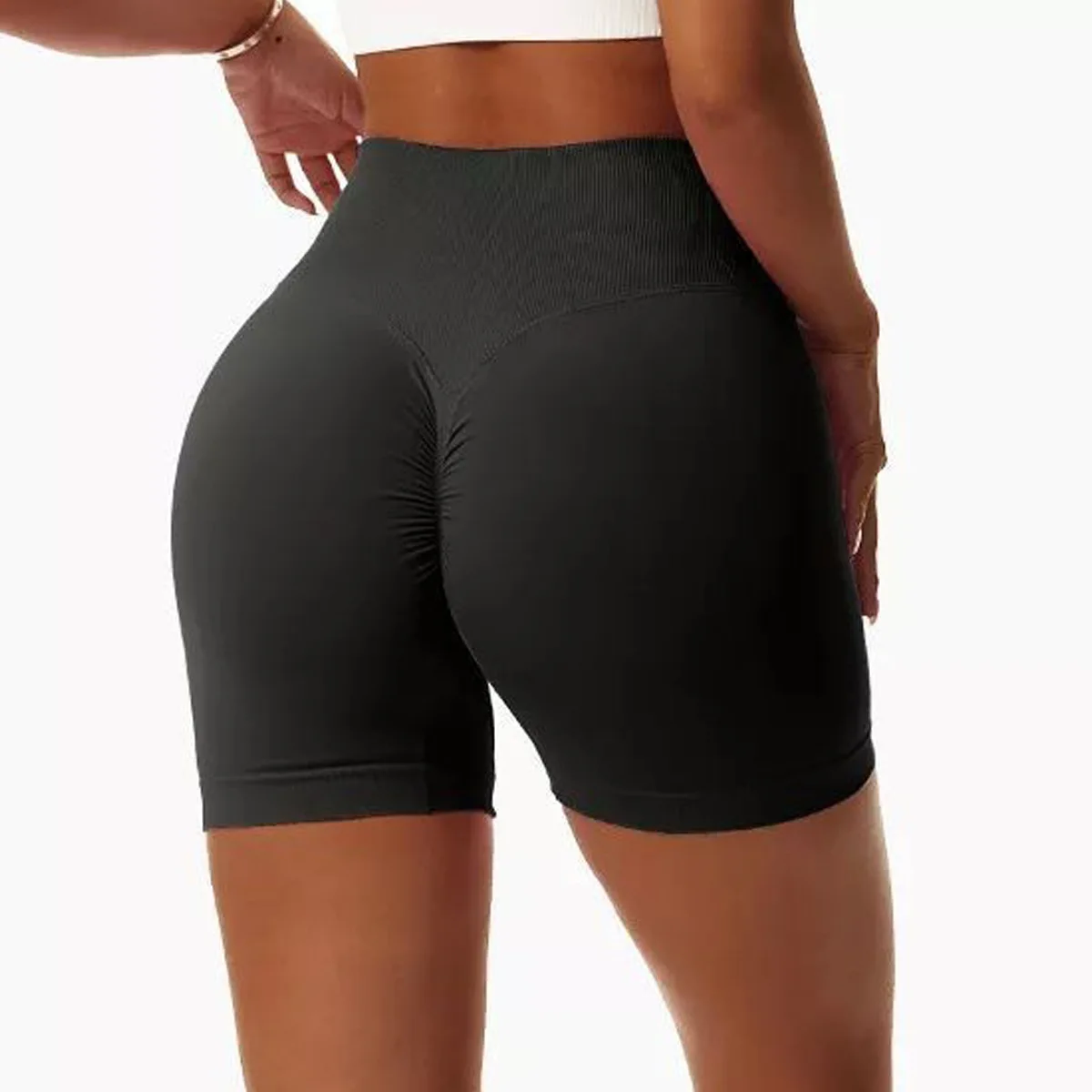 V Cross Waist Yoga Shorts for Women Seamless Gym Shorts Scrunch Butt Workout Shorts Women 3.5\