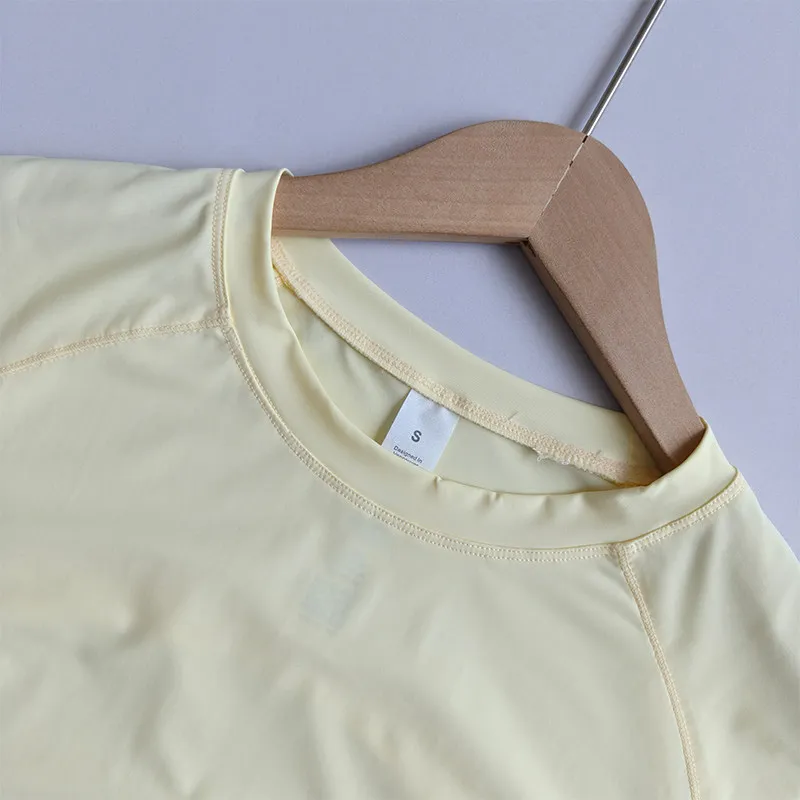 Damen-Yoga-Bekleidung aus Eisseide, kurzärmelig, locker, atmungsaktiv, Fitness-Trainings-T-Shirt, Sonnenschutz, lässig, zum Laufen, für Outdoor-Sportarten – Detail 8