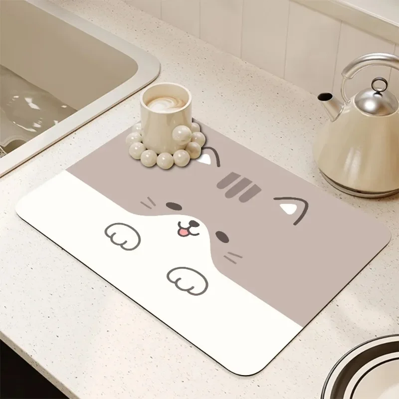 Cute Dog Panda Draining Pad Cat Pig Upgraded Drying Mat for Kitchen Bar Coffee Dishes Rubber Microfiber Absorbent Anti-slip Mats